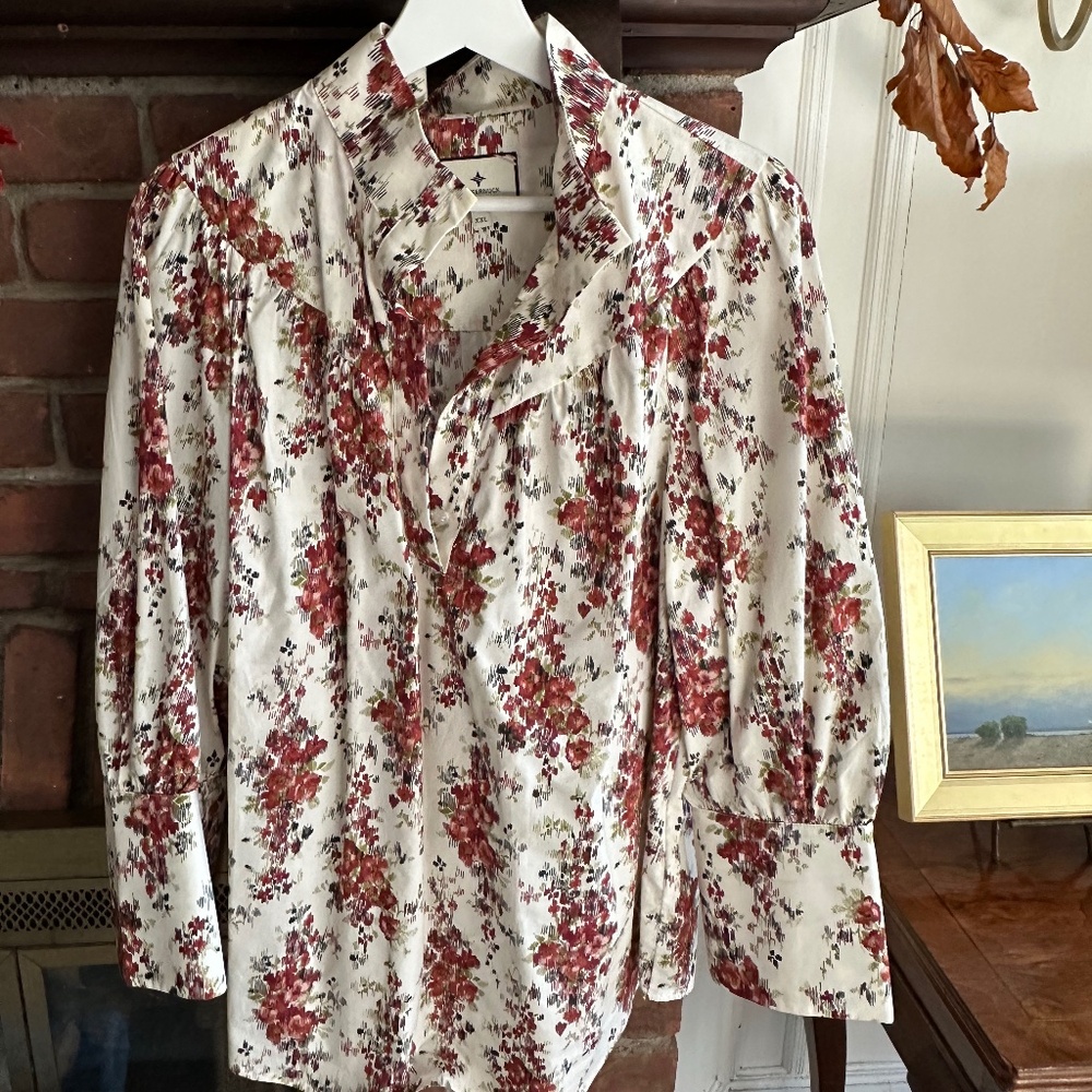 Tuckernuck Cerise Falling Flowers Corrigan Blouse size XXL